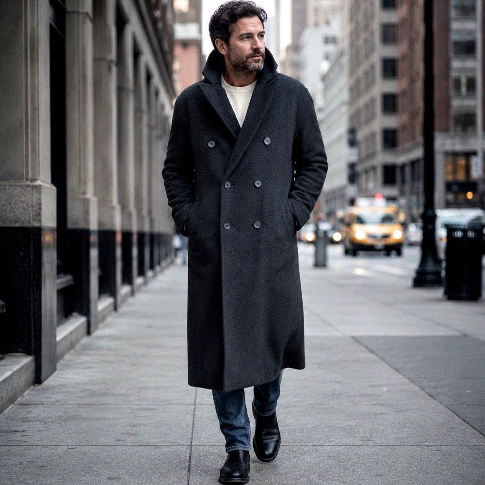 ASOS Topman Men's Double Breasted Overcoat Wool Blend Long Lined Size S 46 Chest
